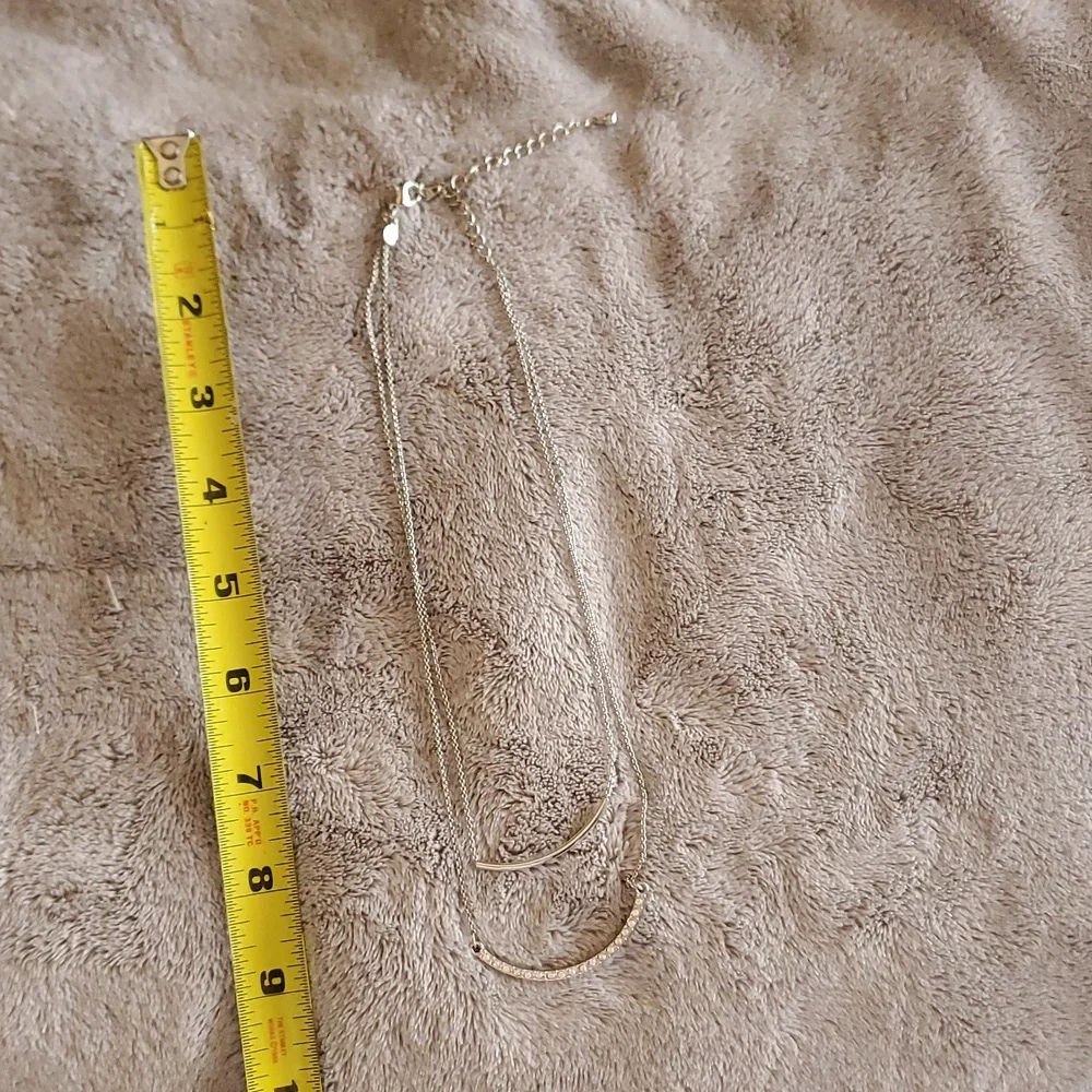 Silver Necklace Two Chained with Rhinestones - Picture 4 of 4